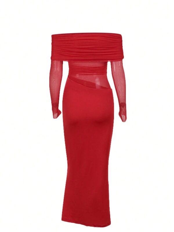 Vestido Tubo Largo con Hombros Descubiertos y Detalles de Tul - Image 21