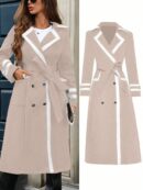Abrigo Elegante Bicolor con Doble Botonadura y Cinturón