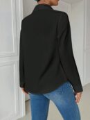 Blusa Casual Blanca de Manga Larga con Cuello y Bolsillo