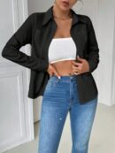 Blusa Casual Blanca de Manga Larga con Cuello y Bolsillo