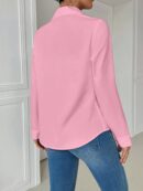 Blusa Casual Blanca de Manga Larga con Cuello y Bolsillo