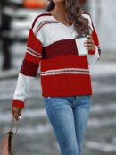 Sweater Multicolor con Hombros Caídos y Manga Larga