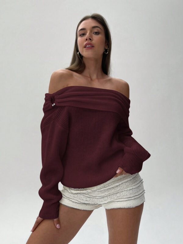 Sweater Elegante de Hombros Descubiertos con Detalle de Anillo - Image 28