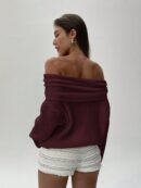 Sweater Elegante de Hombros Descubiertos con Detalle de Anillo