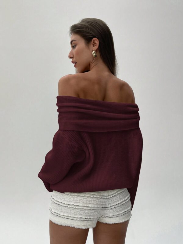 Sweater Elegante de Hombros Descubiertos con Detalle de Anillo - Image 29
