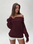 Sweater Elegante de Hombros Descubiertos con Detalle de Anillo