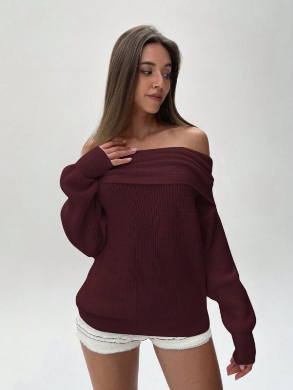Sweater Elegante de Hombros Descubiertos con Detalle de Anillo - Image 31