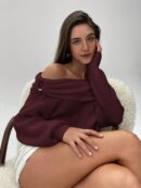 Sweater Elegante de Hombros Descubiertos con Detalle de Anillo