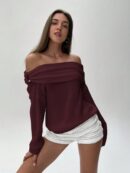 Sweater Elegante de Hombros Descubiertos con Detalle de Anillo