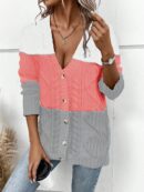 Cardigan Tejido Tricolor con Botones y Cuello en V
