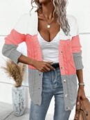 Cardigan Tejido Tricolor con Botones y Cuello en V