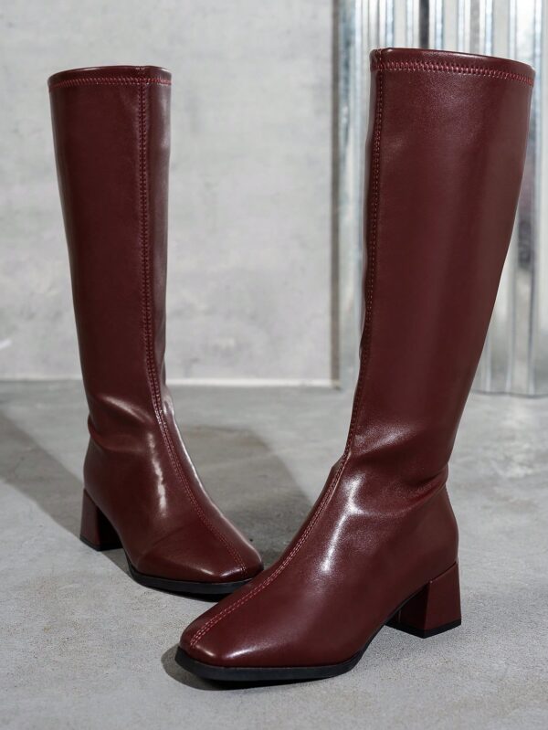 Botas Negras Elegantes de Taco Grueso y Punta Cuadrada - Image 15