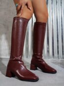 Botas Negras Elegantes de Taco Grueso y Punta Cuadrada