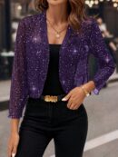 Chaqueta Negra Corta de Malla Elegante para Mujer