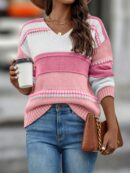 Sweater Multicolor con Hombros Caídos y Manga Larga