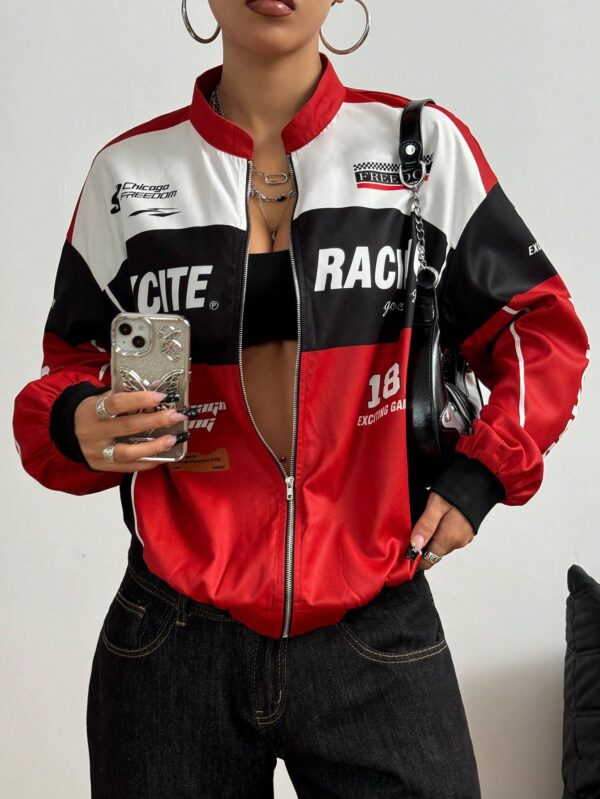 Campera Bomber Letras Contraste con Hombros Caídos - Image 3