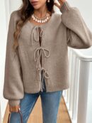 Cardigan Largo Oversize con Nudo en Color Sólido