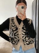 Chaleco de Punto con Estampado de Leopardo y Botones