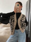 Chaleco de Punto con Estampado de Leopardo y Botones