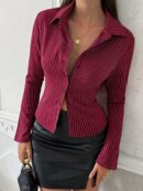 Camisa a Rayas de Manga Larga para Mujer Estilo Casual