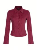 Camisa a Rayas de Manga Larga para Mujer Estilo Casual