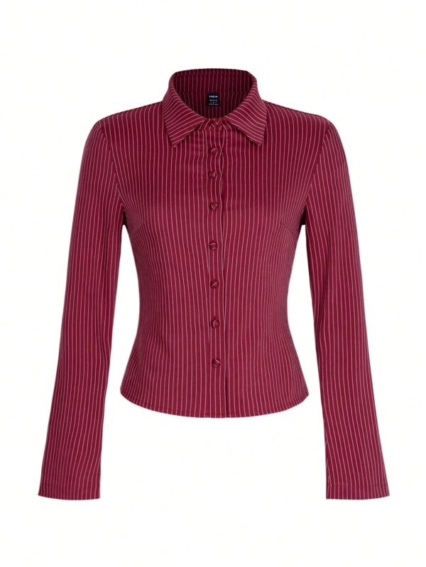 Camisa a Rayas de Manga Larga para Mujer Estilo Casual - Image 45