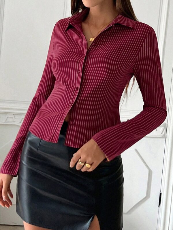 Camisa a Rayas de Manga Larga para Mujer Estilo Casual - Image 43