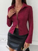 Camisa a Rayas de Manga Larga para Mujer Estilo Casual
