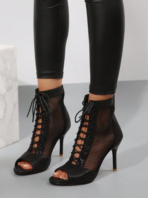 Botas de Red con Tacón Alto y Punta Abierta de Talla Grande
