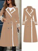 Abrigo Elegante Bicolor con Doble Botonadura y Cinturón