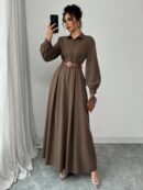 Vestido Elegante de Manga Farol en Colores Sólidos