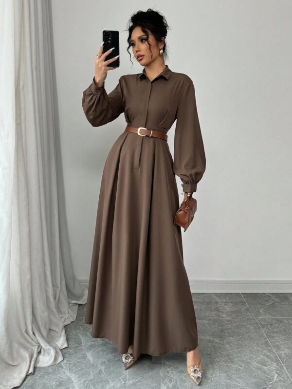 Vestido Elegante de Manga Farol en Colores Sólidos - Image 7