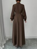 Vestido Elegante de Manga Farol en Colores Sólidos