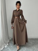 Vestido Elegante de Manga Farol en Colores Sólidos
