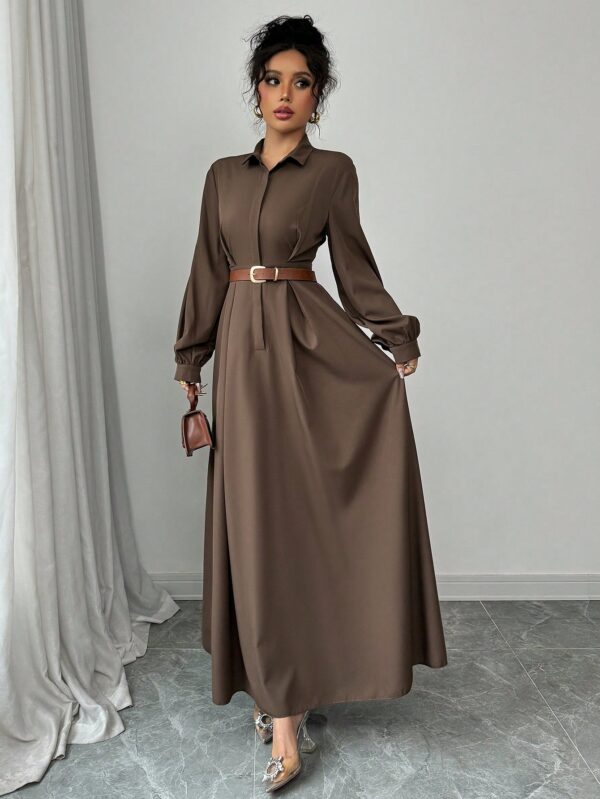 Vestido Elegante de Manga Farol en Colores Sólidos - Image 9