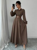 Vestido Elegante de Manga Farol en Colores Sólidos