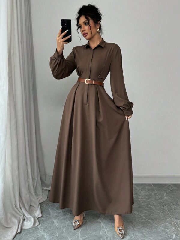 Vestido Elegante de Manga Farol en Colores Sólidos - Image 10