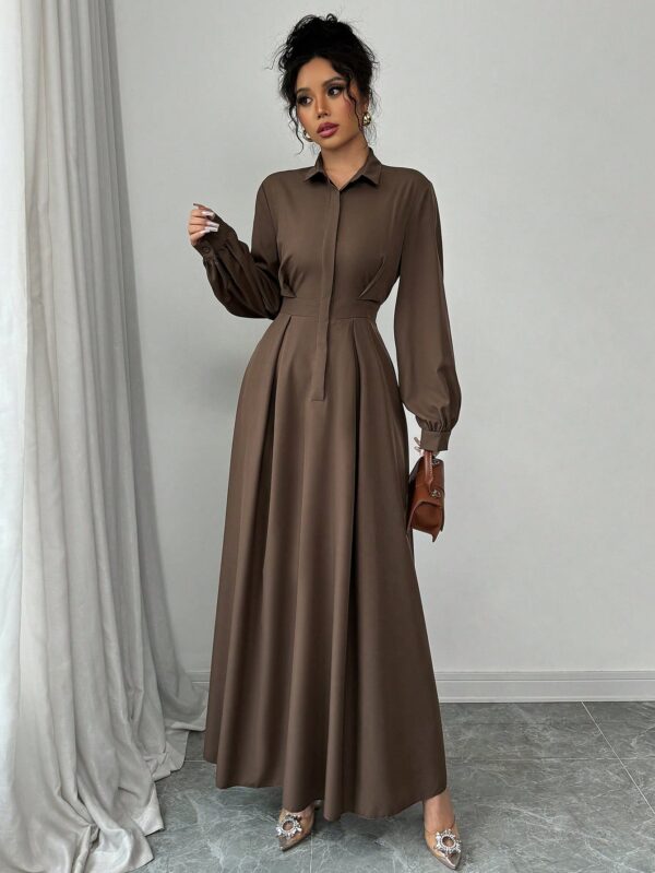 Vestido Elegante de Manga Farol en Colores Sólidos - Image 11