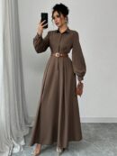 Vestido Elegante de Manga Farol en Colores Sólidos