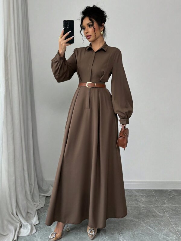 Vestido Elegante de Manga Farol en Colores Sólidos - Image 13