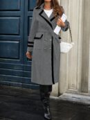 Abrigo Elegante Bicolor con Doble Botonadura y Cinturón