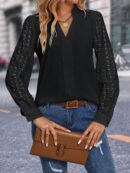 Blusa Casual con Encaje en Contraste y Escote Muesca