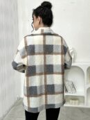 Abrigo Cuadros Colorblock con Bolsillos Grandes y Solapa