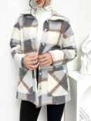 Abrigo Cuadros Colorblock con Bolsillos Grandes y Solapa