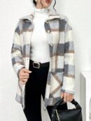 Abrigo Cuadros Colorblock con Bolsillos Grandes y Solapa