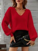 Sweater V-Neck con Hombros Caídos Estilo Francés