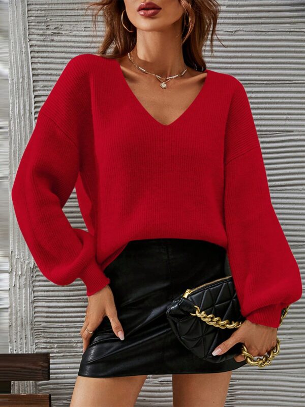 Sweater V-Neck con Hombros Caídos Estilo Francés - Image 37