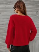 Sweater V-Neck con Hombros Caídos Estilo Francés