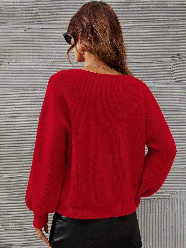 Sweater V-Neck con Hombros Caídos Estilo Francés - Image 38