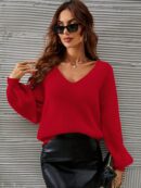 Sweater V-Neck con Hombros Caídos Estilo Francés